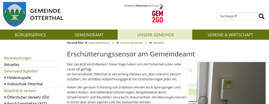 Erschütterungssensor am Gemeindeamt Otterthal